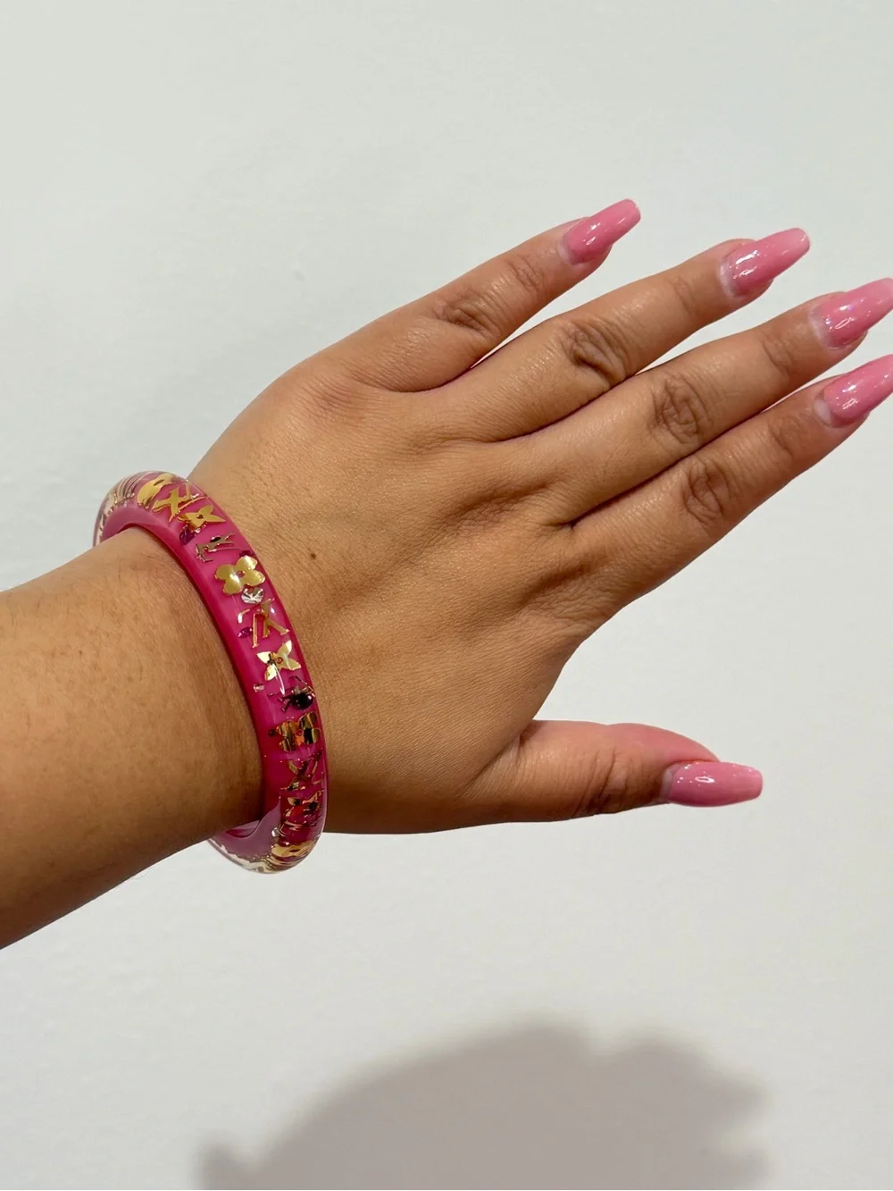 Louis Vuitton Hot Pink Monogram Bangle with Gold Monogram